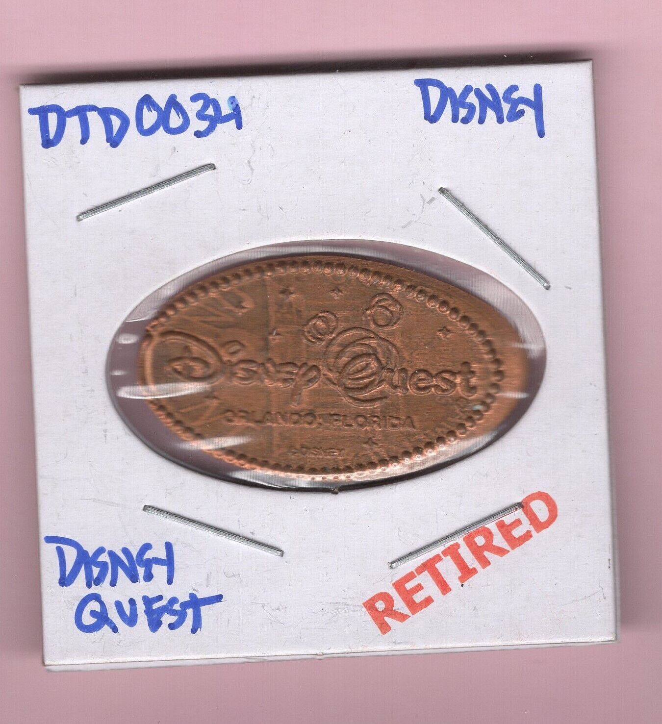 Disney Quest Dtd#0034 Retired Elongated Pressed Copper Penny