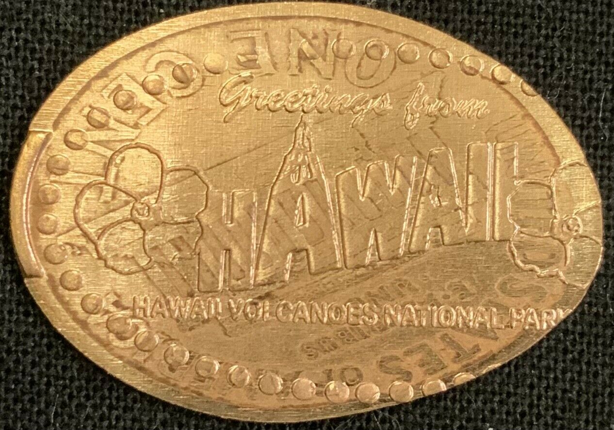 Copper! Hibiscus And ‘greetings’ - Volcano National Park Hawaii Pressed Penny