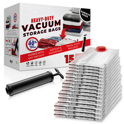 15 Pack Vacuum Space Storage Saver Bags And Travel Hand Pump To Organize, Store