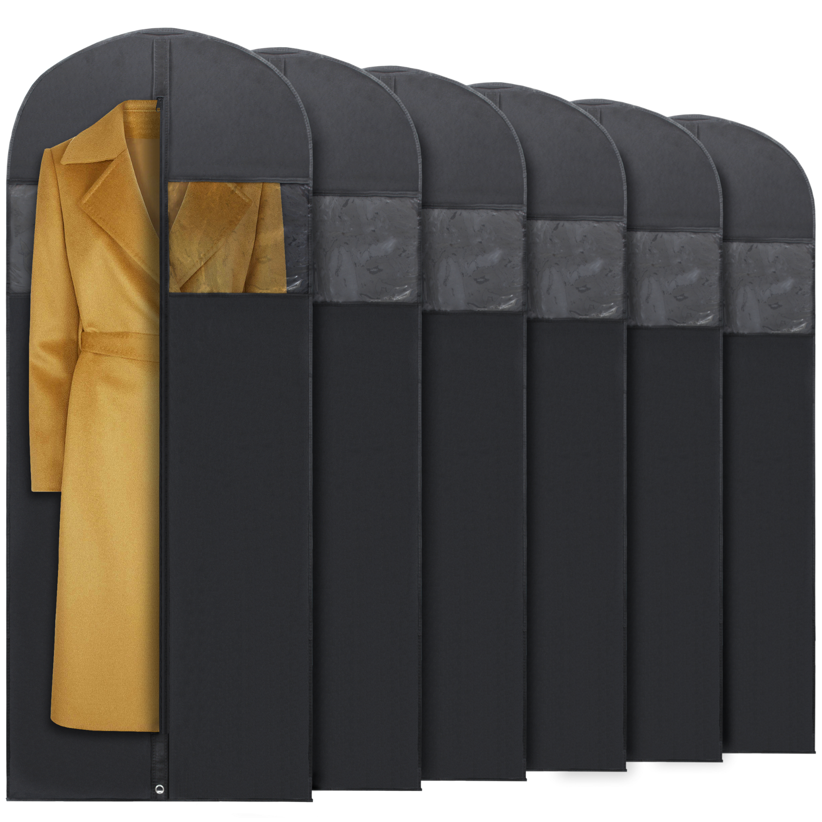 Plixio 6 Pack 60" Long Black Garment Bags For Clothing Storage Of Dresses Suits