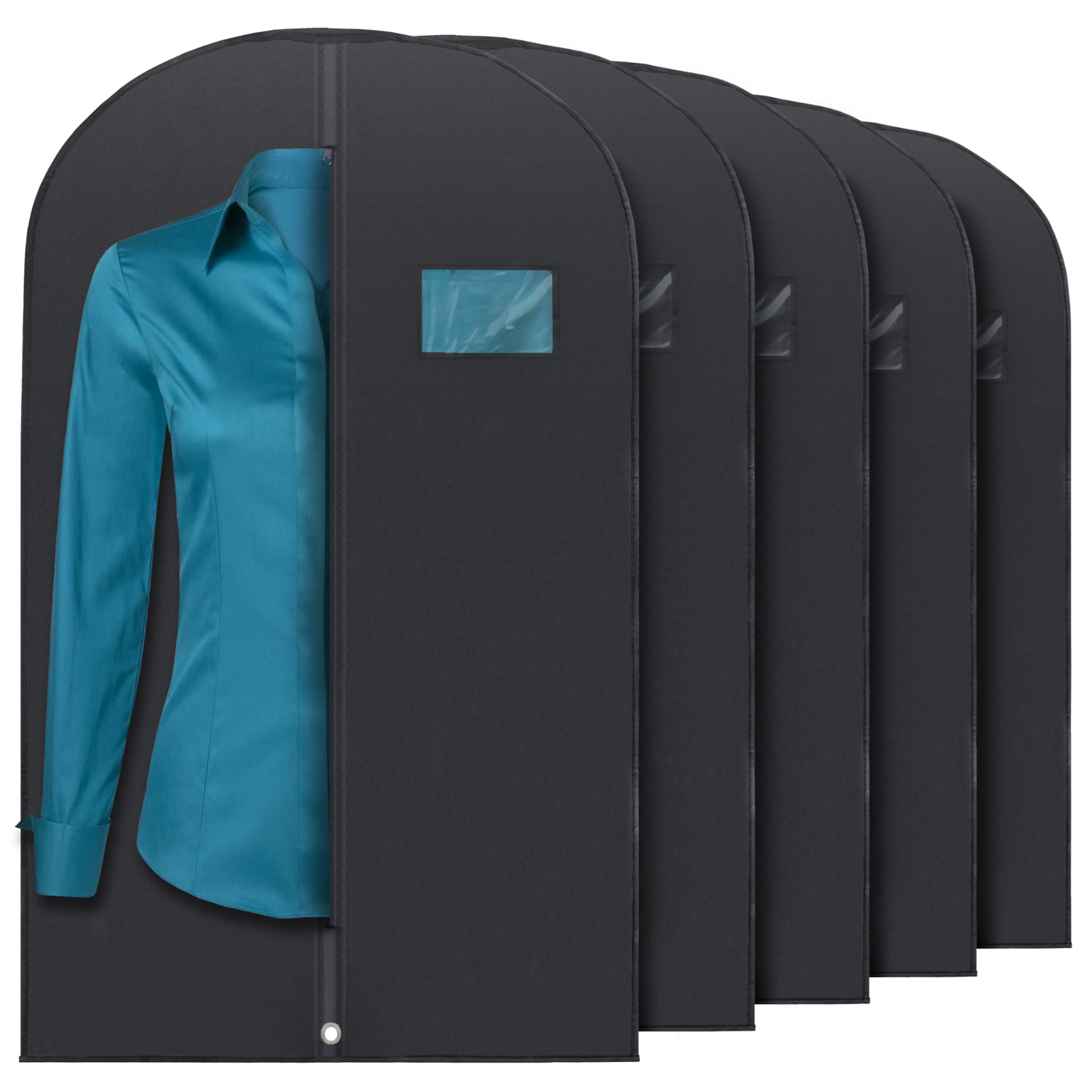 5 Pcs 40-inch Garment Bag For Suit Dress Storage Black With Transparent Window
