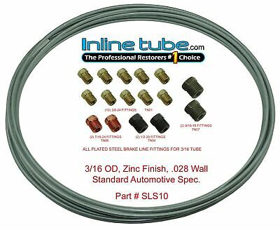 3/16 Oem Zinc Steel Brake Line Tubing Kit Coil Roll & Sae Tube Nut Fittings 25ft