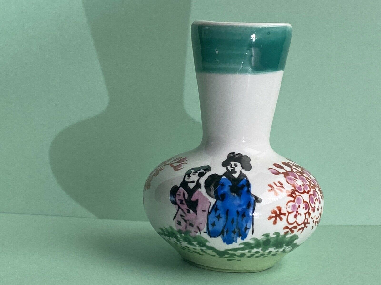 Vintage Japanese Hand Painted White Porcelain Miniature Vase Women Geisha